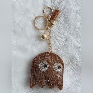 Pacman Brown Ghost Rhinestone Keychain Video Game Bag Charm